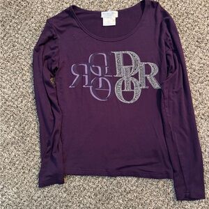 Dior Boutique Crystal Logo Long Sleeve Top - Plum